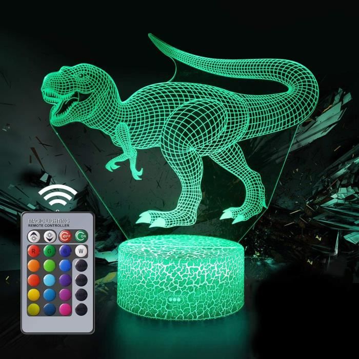 Huanchenda Lampe de Dinosaure 3D Illusion Chambre de Décoration pour Enfants 4 Motifs Dinosaure Veilleuse16 Couleurs Changeantes avec Télécommande 