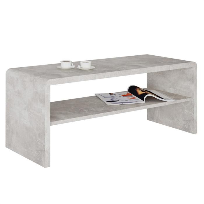 Table basse LOUNA table de salon rectangulaire ou meuble TV de 100 cm avec 1 étagère de rangement en mélaminé décor béton