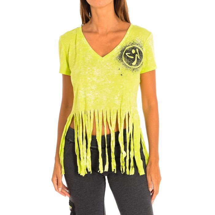 T-shirt de sport à manches courtes et col en V pour femme Z1T00401-Vert T-shirt de sport à manches courtes et col en V pour femme Z1T00401-Vert
