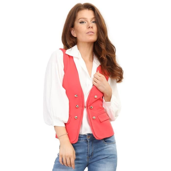 Veste en jean avec boutons dorés - BLANC - Femme - 20.00