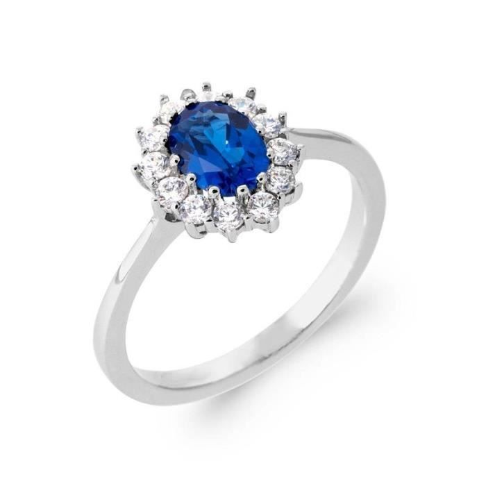 Anello Con Zaffiro Blu E Cz Argento 925 – Bague Princesse T54 – NATHEYS PARIS