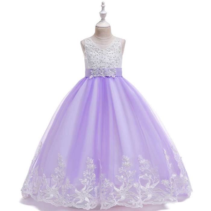 Robe De Soirée Fille F&F Violette à Fleurs Et Résille - Taille 11-12 Ans - Très Bon État