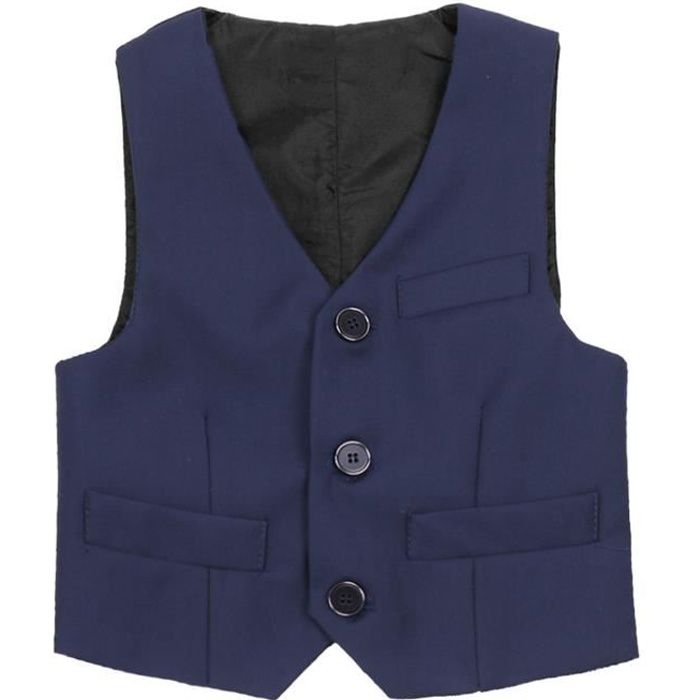 inlzdz Enfant Garçon Gilet de Costume Veste sans Manches Mariage Cérémonie Soirée 3-12 Ans Bleu marine