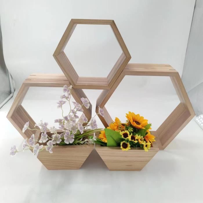 Étagère de rangement - OMABETA - Hexagonale - Bois - Miel - 5 pièces