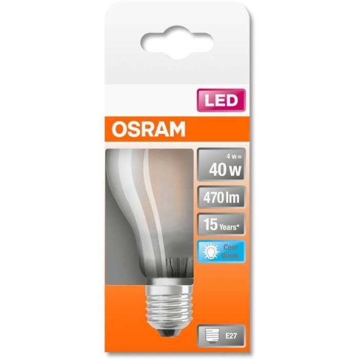 Ampoule led standard verre d&eacute;poli - 4w &eacute;quivalent 40w e27 - blanc froid