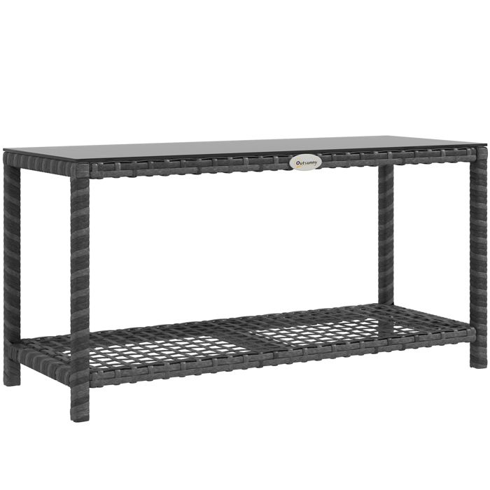 Yaheetech Table Basse Jardin Rotin Résine - Avec Plateau Verre Trempé 5mm | Design Moderne | Pour Terrasse Et Salon
