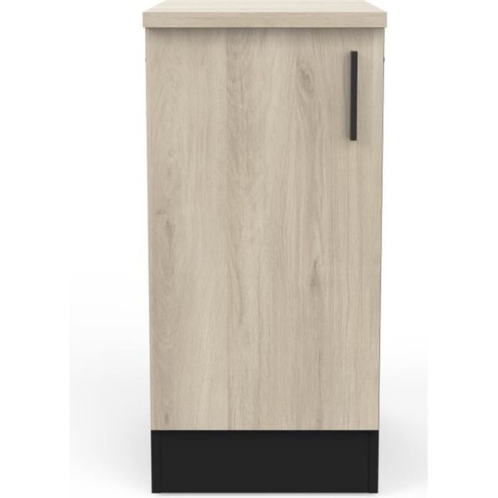 meuble bas de cuisine 1 porte coloris chêne kronberg, noir mat - longueur 40  x hauteur 85 x profondeur 60 cm
