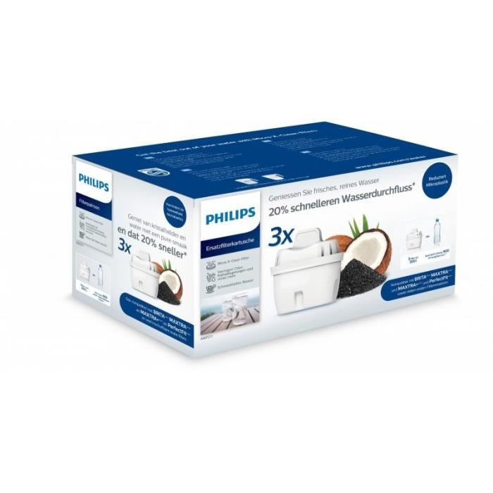 Philips Water AWP211/31 Filtre Micro X-Clean Compatible avec Brita Maxtra, lot de 3 - 4897099308409