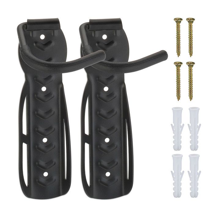 2 Crochets De Garage Muraux/plafond - Pour Ranger Vélo, échelle, Outils - Acier Galvanisé Avec Vis Et Chevilles Incluses - 11