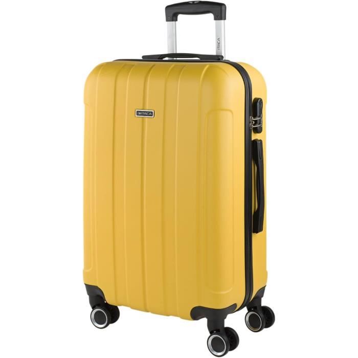 Lot De Valises Rigides ITACA 4 Roulettes - Grande, Moyenne, Cabine - Verrou Combinaison - Couleur Moutarde