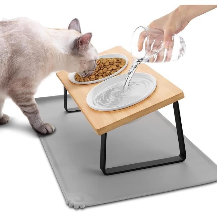 Meilleurs prix pour Lannvan Gamelle Chat Surélevée,Bol Ergonomique Gamelle pour Chat,Gamelle Ceramique Chat avec Tapis Gamelle Chat Lavable,Gamelle 40