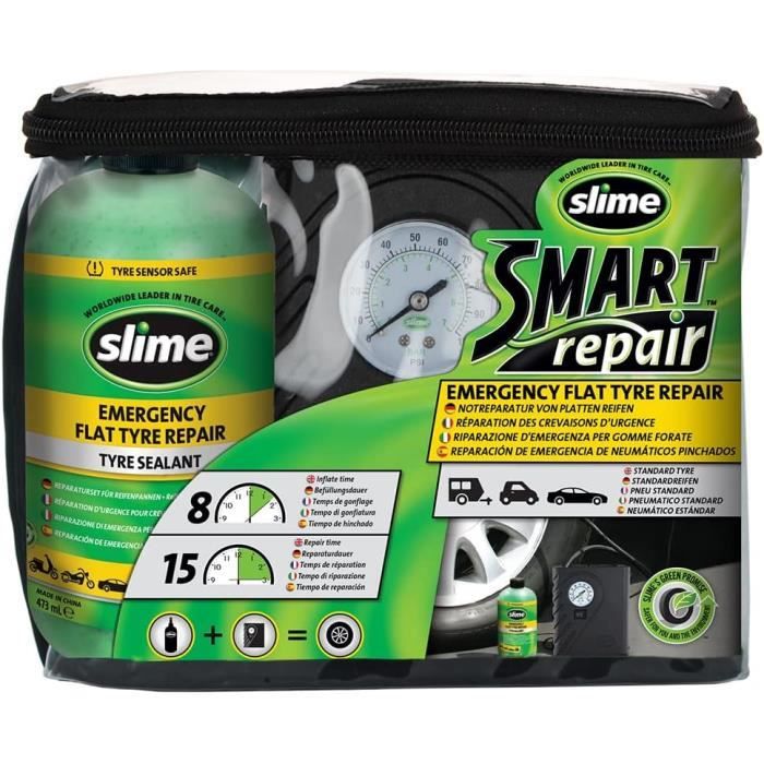 Slime CRK0305-IN Smart Repair, Kit d’Urgence Pneus Voitures, Comprend le Produit Anti-crevaison et la Pompe, Pour Voitures et Au85