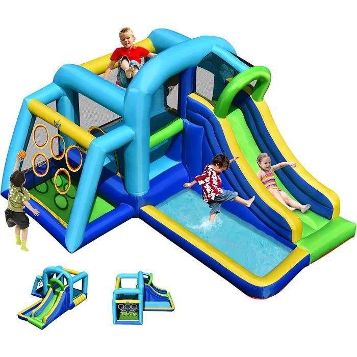 Château Aquatique Gonflable - Sunny Jungle - 4,3m - souffleur et sac de rangement inclus