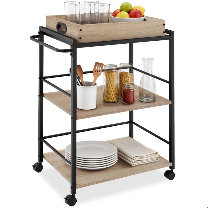 Desserte - TECTAKE - Chariot de service WORCESTER en panneau aggloméré flexible avec barre de poussée 65 x 415 x 87 cm - Bois clair