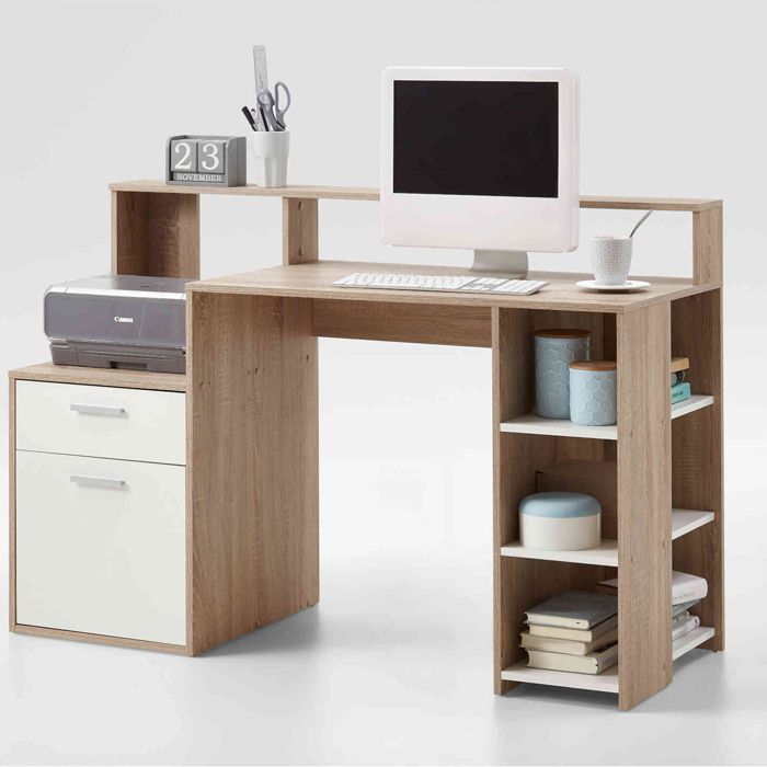 Bureau avec rangements en bois imitation chêne clair - BU13021 - Bois clair - Terre de Nuit