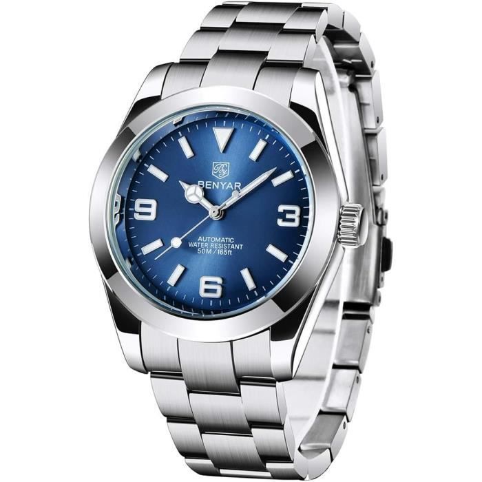 Montre BENYAR Chronographe Homme - Bracelet Cuir Brun, Boîtier Acier Inoxydable, Mouvement Quartz, Neuve Avec étiquettes