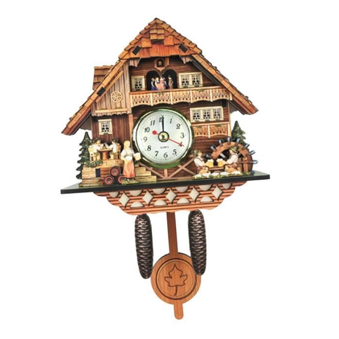 Horloge à Coucou En Bois Antique - Décoration Murale Maison Avec Pendule Et Cloche Auto-swing - Style Nichoir - 4