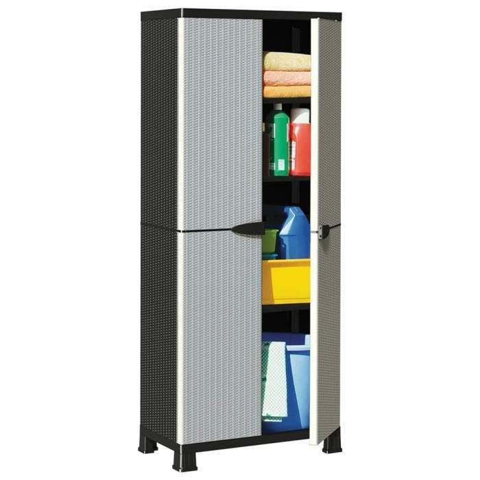 Armoire en plastique - VIDAXL - 68x39x1715 cm - Gris - 2 portes - Design de rotin