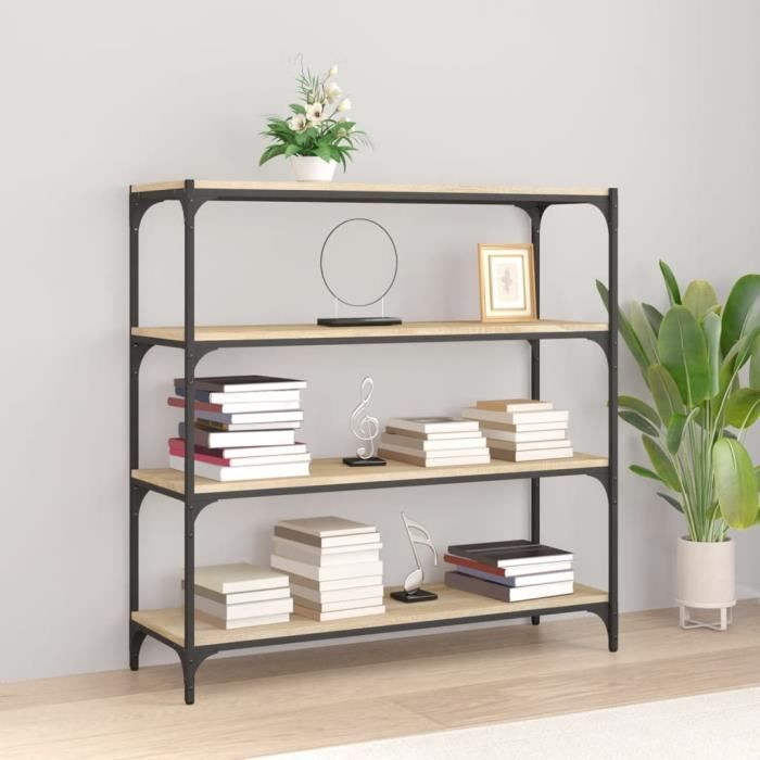 vidaXL Meuble TV Chêne sonoma 100x33x100 cm Bois dingénierie et acier 819358