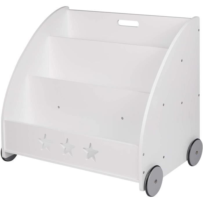 WOLTU Bibliothèque pour Enfants étagère à Jouets 3 Niveaux Organiser pour Livres avec RouesBlanc