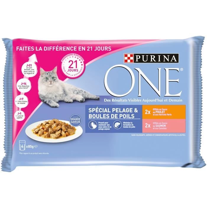 Purina One Pelage Boule De Poils Sachets Fraicheur Au Poulet Et Au Saumon Pour Chat Adulte 4 X 85 G Cdiscount Animalerie
