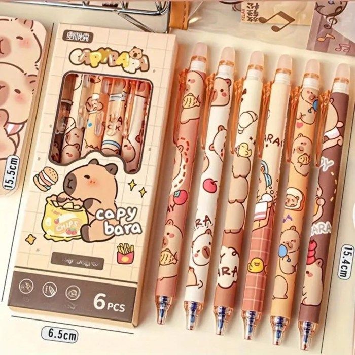 4 Stylos Gel Effaçables Capybara Kawaii - Pointe 0,5 Mm, Encre Bleue, Design Mignon, Cadeau Rentrée Scolaire - 8