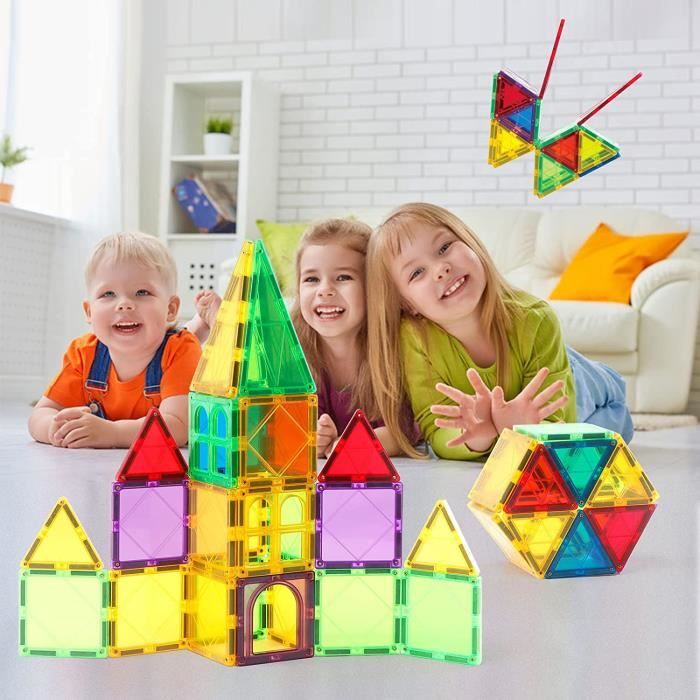 Lot de 66 blocs de construction magnetiques pour enfants a partir de 3 ...