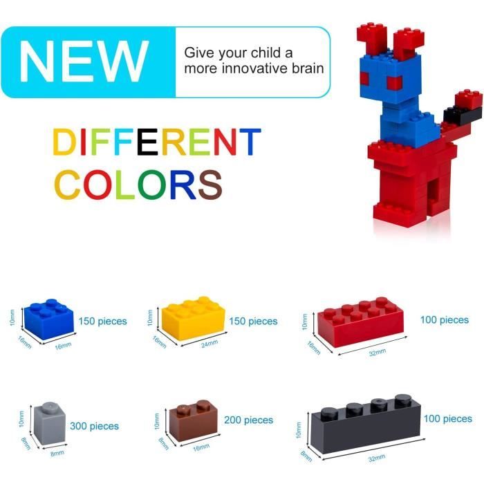 1000 Briques De Construction Classiques - 2,2 Kg Avec 3 Formats Et 6 Couleurs | Compatible LEGO, Jouet Créatif éducatif - 11