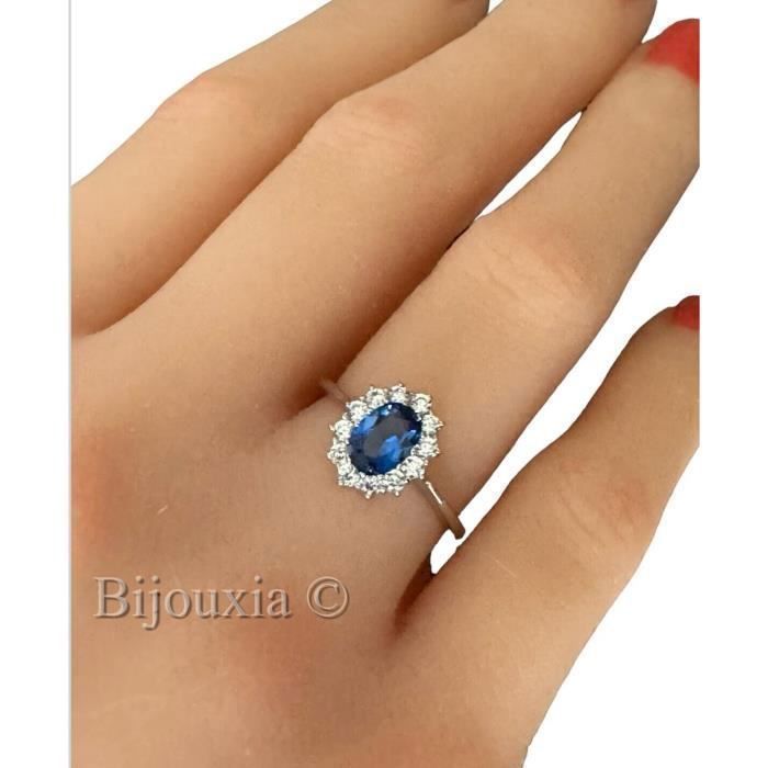Bague En Argent Massif Béryl Saphir Marquise - Taille Réglable 52-60 - Neuf Fait Main France
