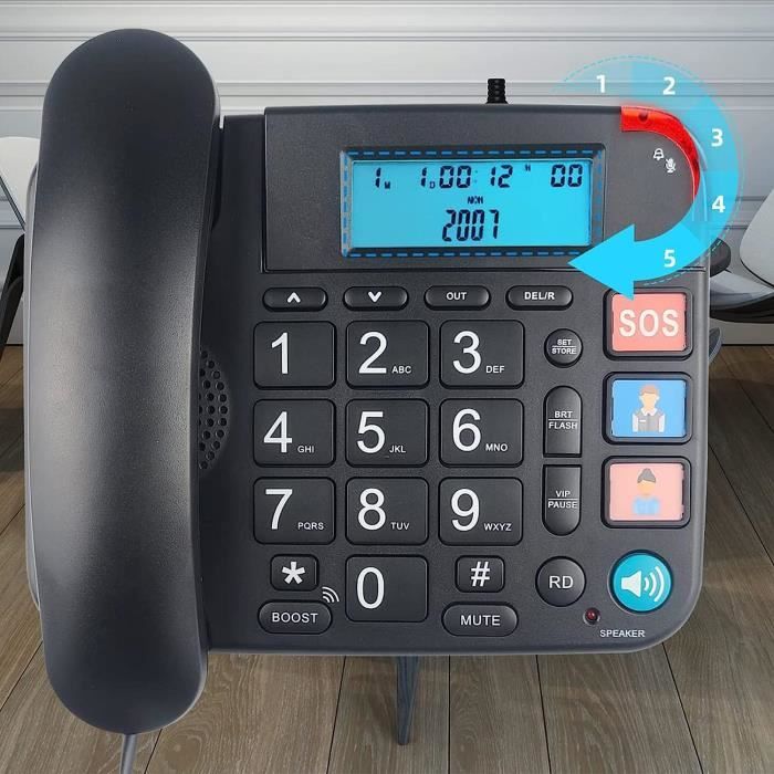 Téléphone filaire à gros bouton avec haut-parleur pour personnes âgées,  identification de l'appelant, mains libres, téléphones fixes pour la maison  - AliExpress