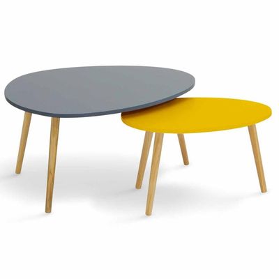 IDMarket Lot De 2 Tables Basses Gigognes Gaia - Plateau Bois Et Pieds Noirs Style Scandinave