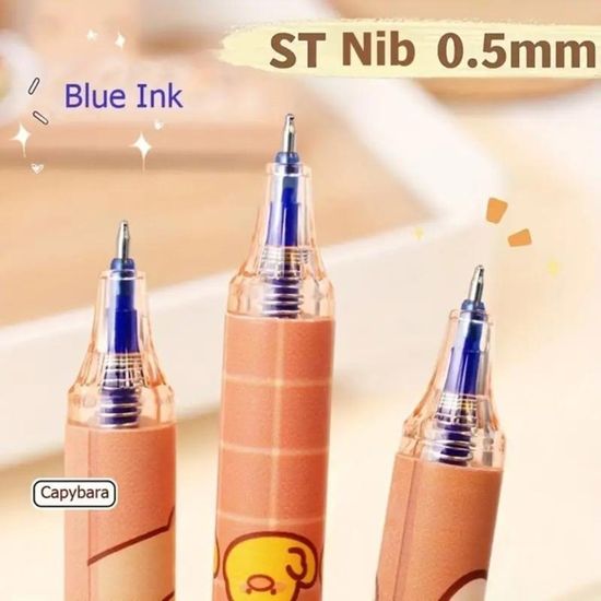 Lot De 6 Stylos Gel Effaçables 0.5mm Capybara - Encre Bleue - Design Mignon - Pour école Et Bureau - 10