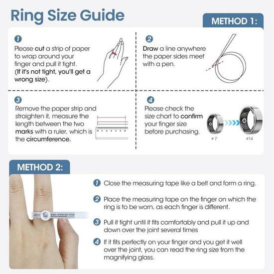 Bague Connectée Santé - Surveillance Fréquence Cardiaque, Oxygène Sanguin, Sommeil, étanche 5ATM