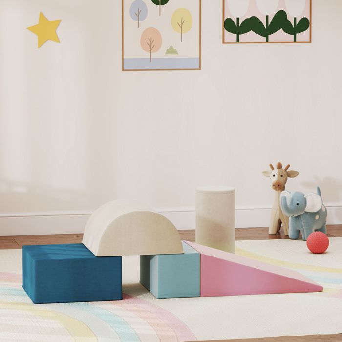 AIYAPLAY Parcours Motricité Bébé – 5 Blocs De Mousse Multicolores – Housse Velours Lavable – Escalade Et Construction – Dès 6 Mois à 3 Ans