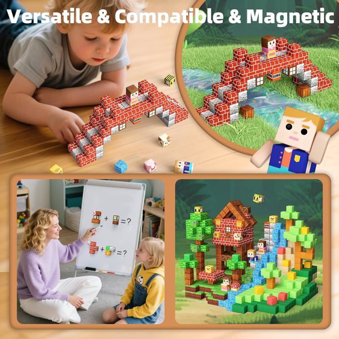 Crifeton Construction Magnetique Enfant 220 pièces 2CM Magnetic Blocks 3+ Jeux Aimants, Bloc de Cube Magnétique de pour Garçon et Fille, Jouet Créatif Montessori pour Enfants 4 5 6 7 8 9 10 11 Ans Jeu