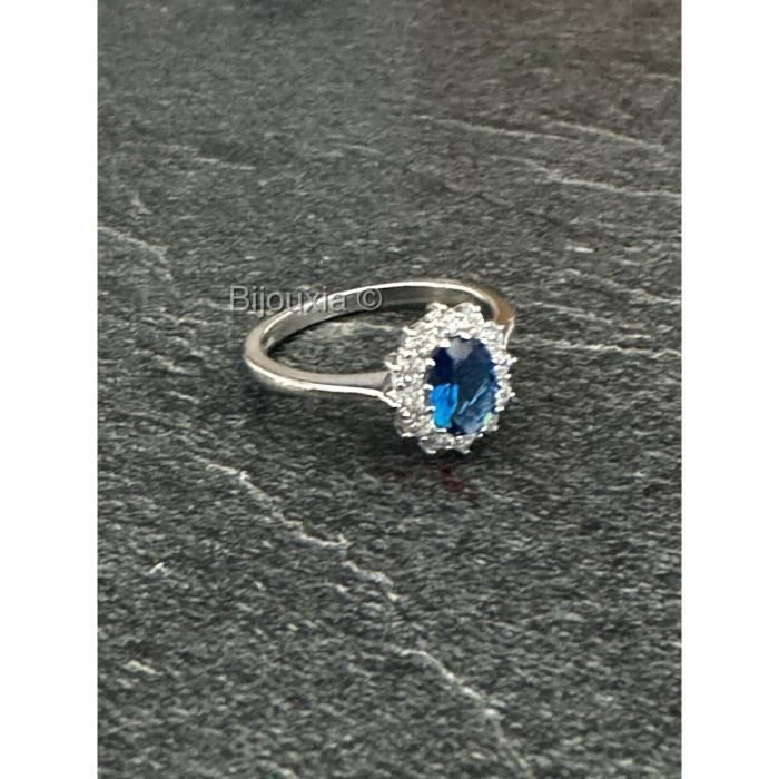 Bague Ancienne Argent 925 & Saphir/Zirconium - Taille 47,5 - Style Art Déco