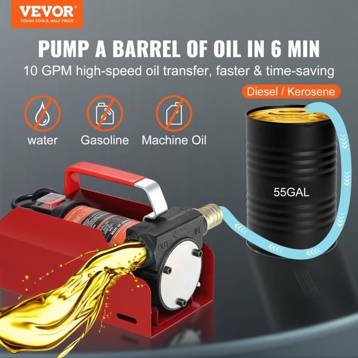 Transfert Diesel Batterie Pompe Transfert Diesel Sans Fil 40L/min - Batterie Lithium, Tuyau Acier 6m Pompe Auto-amorçante Tuyau 6m