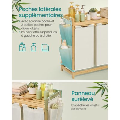 Panier à Linge, Avec 4 Compartiments, En Bambou, Capacité De