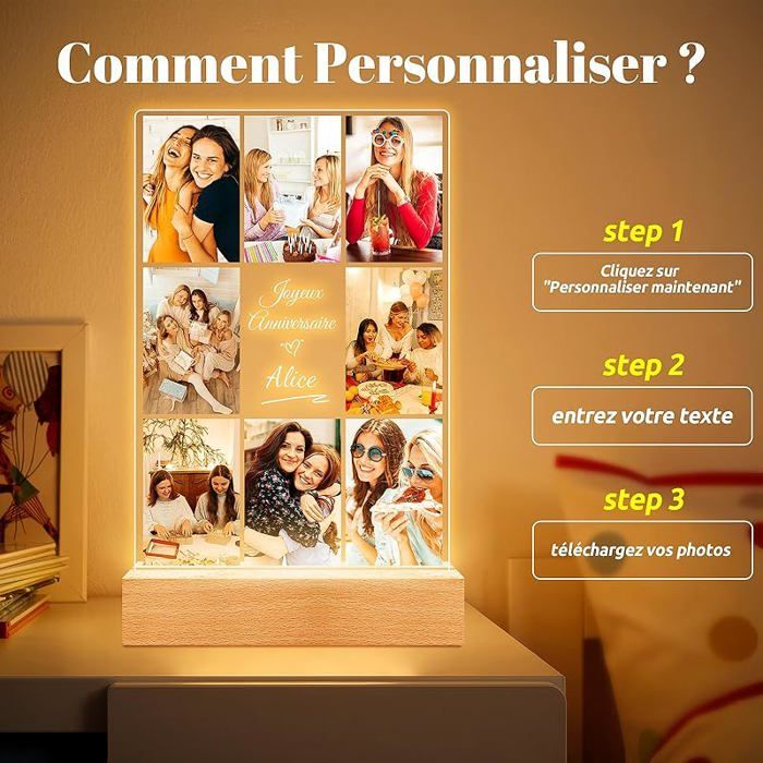 Bulaient Cadeau Anniversaire Femme Cadre Photo Personnalisé Plaque ...