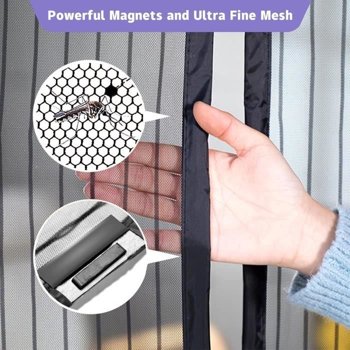 Magnétique Moustiquaire 165 X 240 Cm Anti Insecte Pliable Rideau Anti