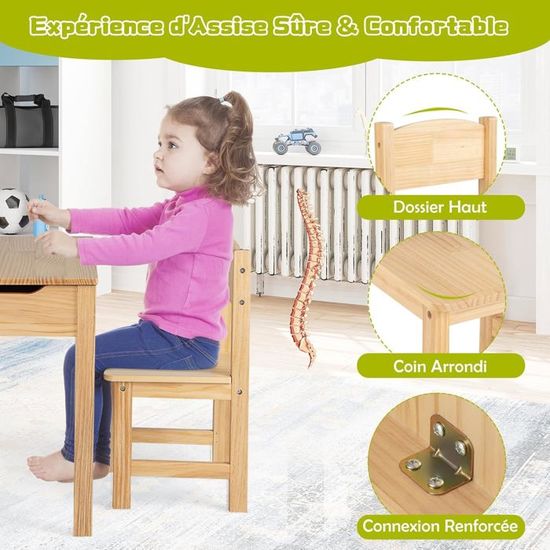 Ensemble Table et Chaises Sensorielles-Duoku-pour Enfants-Bois avec 2 Tabourets et Bacs - Puériculture & Eveil bébé