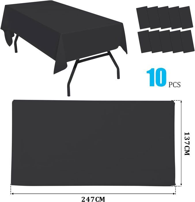 HOWAF Lot De 2 Nappes Jetables Nouvel An 2025 - Rectangulaire 274x137 Cm - PVC Imperméable Noir Et Or - Décoration Fête