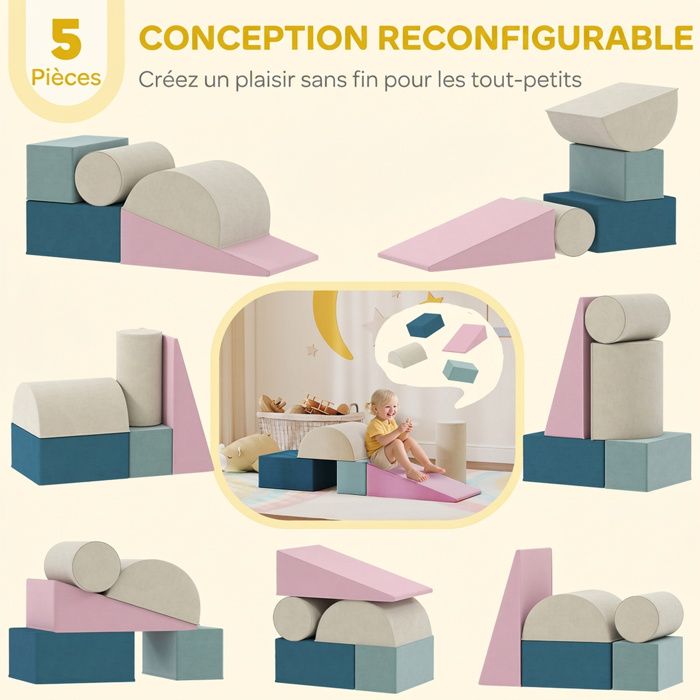 AIYAPLAY Parcours motricité bébé jouet d'escalade modulable 8 pièces housse lavable en velours 51 x 40 x 40 cm multicolore | France AIYAPLAY Parcours motricité bébé jouet d'escalade modulable 8 pièces housse lavable en velours 51 x 40 x 40 cm multicolore | France