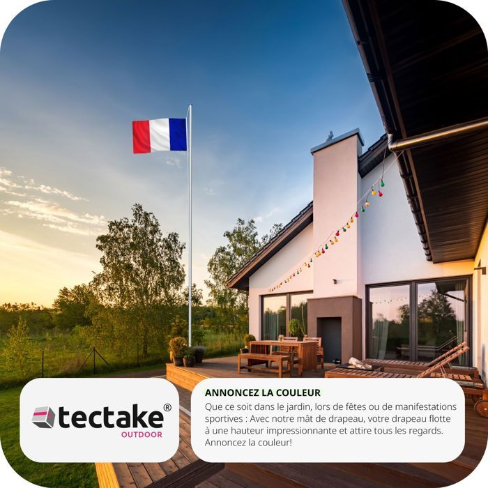 Mât De Drapeau Télescopique Aluminium - Hauteur Réglable 625 Cm Avec Drapeau Français | Support Extérieur Pour Événements Sportifs
