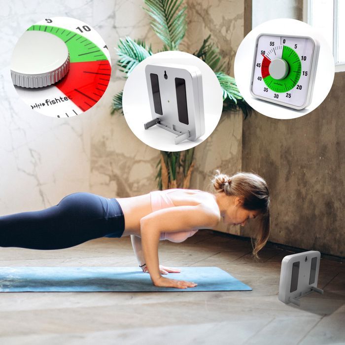 Minuteur Mécanique 60 Minutes FISHTEC Grand Cadran 16 X 9 Cm Zones Couleur Alarme Sonore Sans