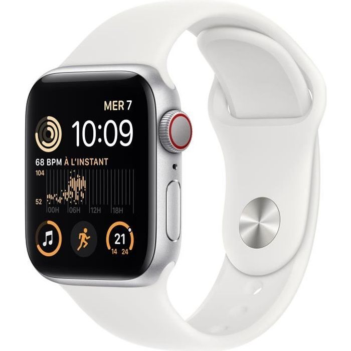 Apple Watch SE GPS (2e génération) + Cellular - 40mm - Boîtier Silver Aluminium - Bracelet White Sport Band Regular