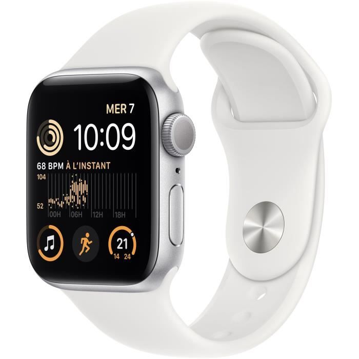 Apple Watch SE GPS (2e génération) - 40mm - Boîtier Silver Aluminium - Bracelet White Sport Band Regular