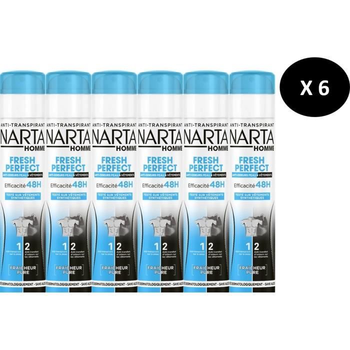 NARTA Déodorants Homme Perfect Spray - 200 ml - Lot de 6