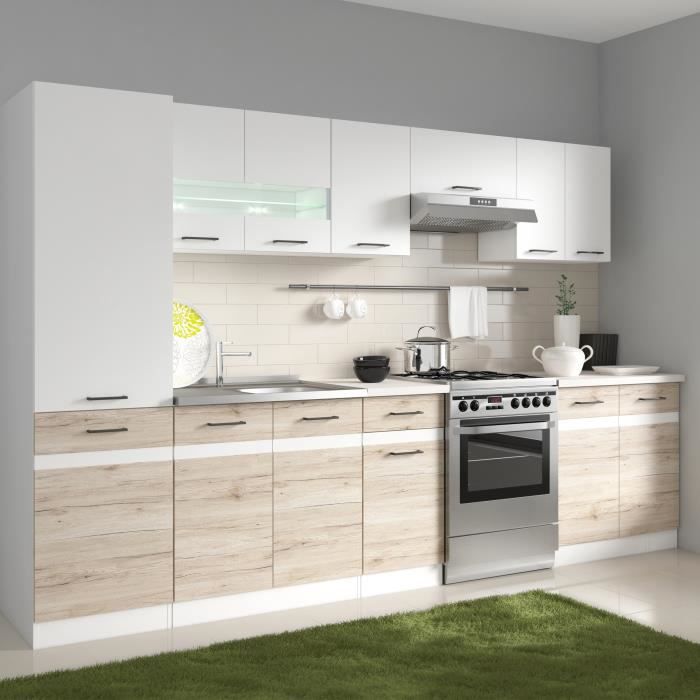 JUNONA Cuisine complète LED L 2m40 cm avec colonne - Blanc brillant et