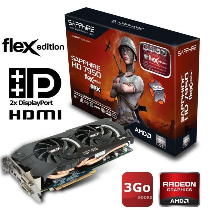 Carte Graphique SAPPHIRE HD 7950 Dual-X 3Go GDDR5 PCI-E Reconditionnée